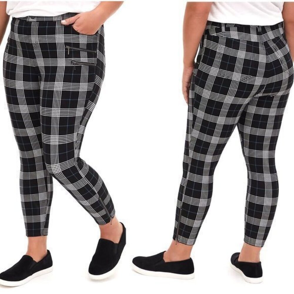 Torrid 24 Black Plaid Punk Mutli Zip Skinny Pants